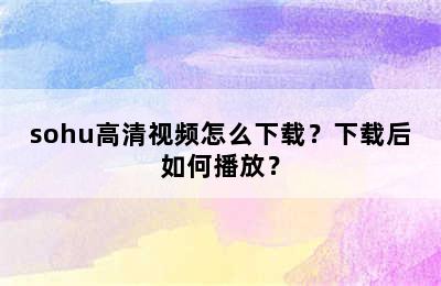 sohu高清视频怎么下载？下载后如何播放？