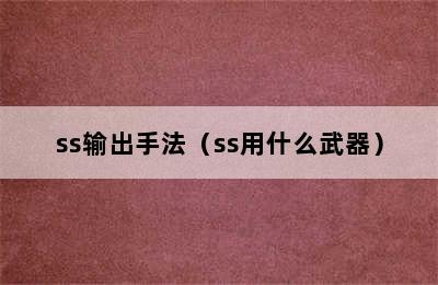 ss输出手法（ss用什么武器）