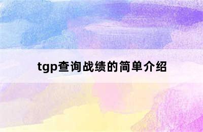 tgp查询战绩的简单介绍