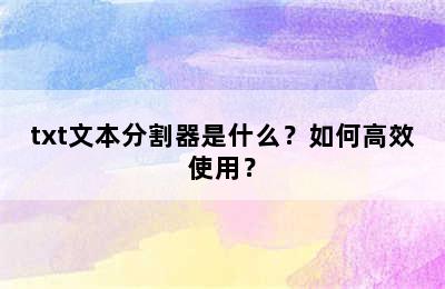 txt文本分割器是什么？如何高效使用？