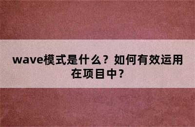 wave模式是什么？如何有效运用在项目中？