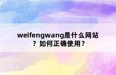 weifengwang是什么网站？如何正确使用？