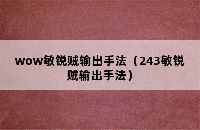 wow敏锐贼输出手法（243敏锐贼输出手法）