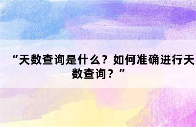 “天数查询是什么？如何准确进行天数查询？”