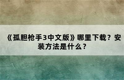 《孤胆枪手3中文版》哪里下载？安装方法是什么？