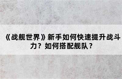 《战舰世界》新手如何快速提升战斗力？如何搭配舰队？