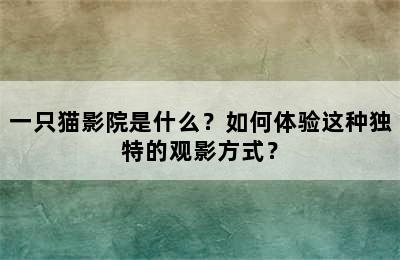 一只猫影院是什么？如何体验这种独特的观影方式？