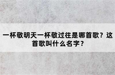 一杯敬明天一杯敬过往是哪首歌？这首歌叫什么名字？