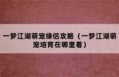 一梦江湖萌宠缘侣攻略（一梦江湖萌宠培育在哪里看）