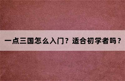 一点三国怎么入门？适合初学者吗？