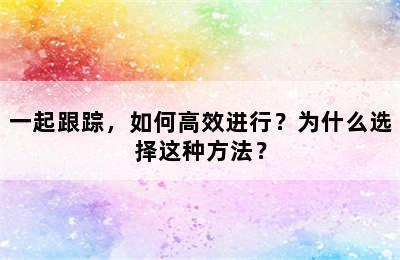 一起跟踪，如何高效进行？为什么选择这种方法？