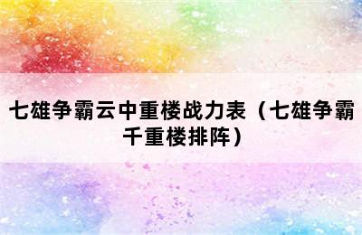 七雄争霸云中重楼战力表（七雄争霸千重楼排阵）