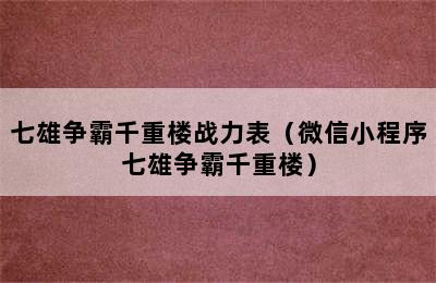 七雄争霸千重楼战力表（微信小程序七雄争霸千重楼）