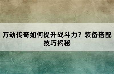 万劫传奇如何提升战斗力？装备搭配技巧揭秘