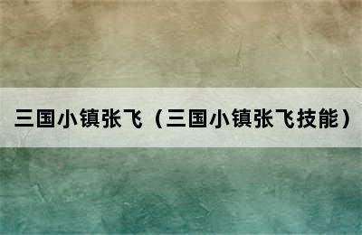 三国小镇张飞（三国小镇张飞技能）