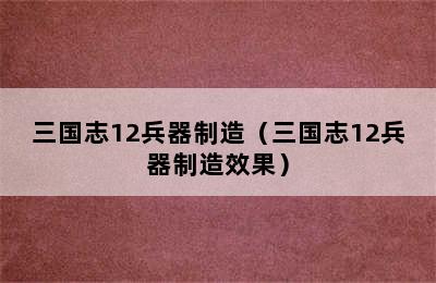 三国志12兵器制造（三国志12兵器制造效果）