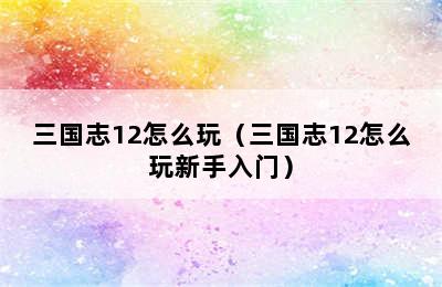 三国志12怎么玩（三国志12怎么玩新手入门）