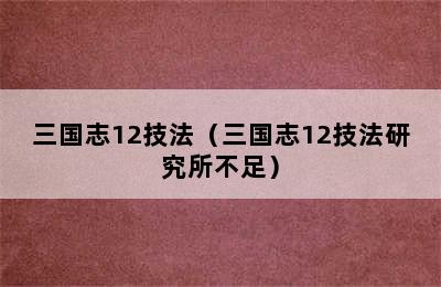 三国志12技法（三国志12技法研究所不足）