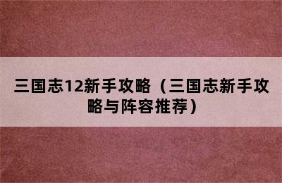 三国志12新手攻略（三国志新手攻略与阵容推荐）