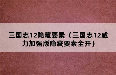 三国志12隐藏要素（三国志12威力加强版隐藏要素全开）