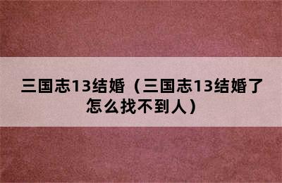 三国志13结婚（三国志13结婚了怎么找不到人）