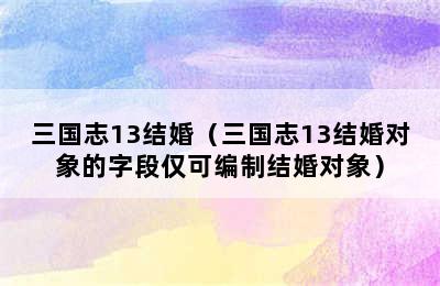 三国志13结婚（三国志13结婚对象的字段仅可编制结婚对象）