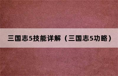 三国志5技能详解（三国志5功略）