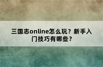 三国志online怎么玩？新手入门技巧有哪些？