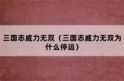 三国志威力无双（三国志威力无双为什么停运）