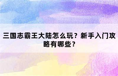 三国志霸王大陆怎么玩？新手入门攻略有哪些？