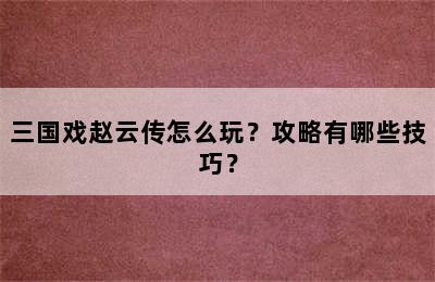 三国戏赵云传怎么玩？攻略有哪些技巧？