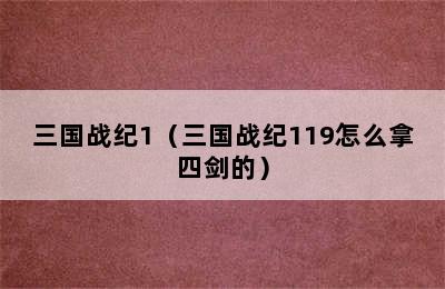 三国战纪1（三国战纪119怎么拿四剑的）