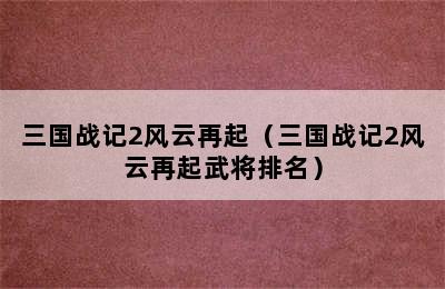 三国战记2风云再起（三国战记2风云再起武将排名）