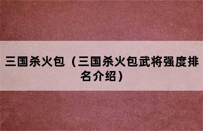 三国杀火包（三国杀火包武将强度排名介绍）