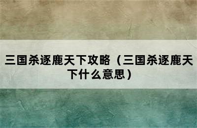 三国杀逐鹿天下攻略（三国杀逐鹿天下什么意思）