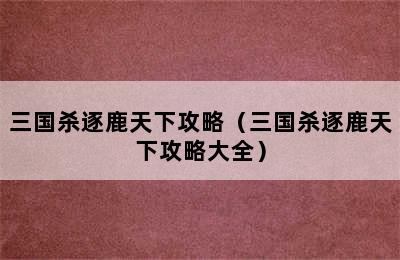 三国杀逐鹿天下攻略（三国杀逐鹿天下攻略大全）