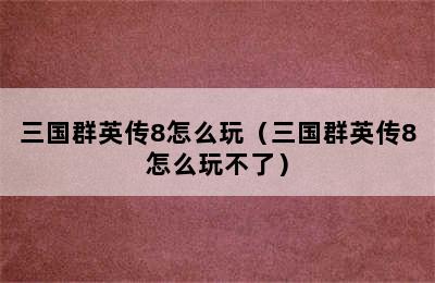 三国群英传8怎么玩（三国群英传8怎么玩不了）