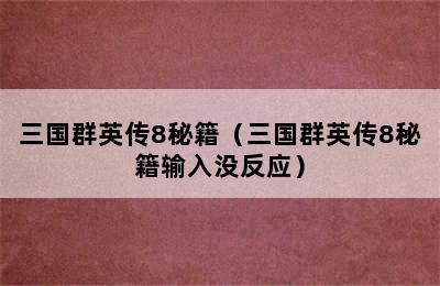 三国群英传8秘籍（三国群英传8秘籍输入没反应）