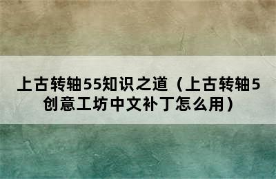 上古转轴55知识之道（上古转轴5创意工坊中文补丁怎么用）