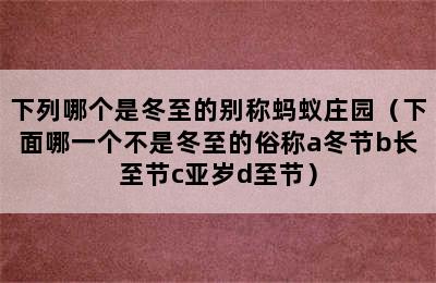 下列哪个是冬至的别称蚂蚁庄园（下面哪一个不是冬至的俗称a冬节b长至节c亚岁d至节）