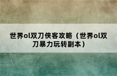 世界ol双刀侠客攻略（世界ol双刀暴力玩转副本）