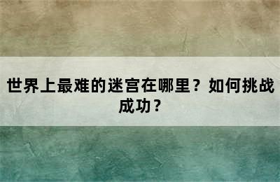 世界上最难的迷宫在哪里？如何挑战成功？