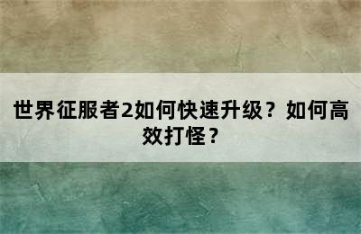 世界征服者2如何快速升级？如何高效打怪？