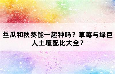 丝瓜和秋葵能一起种吗？草莓与绿巨人土壤配比大全？