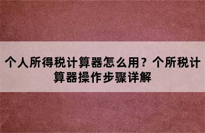 个人所得税计算器怎么用？个所税计算器操作步骤详解