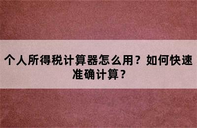 个人所得税计算器怎么用？如何快速准确计算？