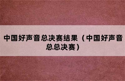 中国好声音总决赛结果（中国好声音总总决赛）