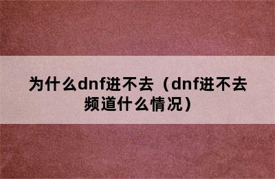 为什么dnf进不去（dnf进不去频道什么情况）