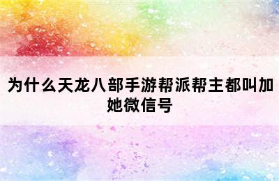 为什么天龙八部手游帮派帮主都叫加她微信号