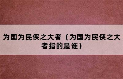 为国为民侠之大者（为国为民侠之大者指的是谁）